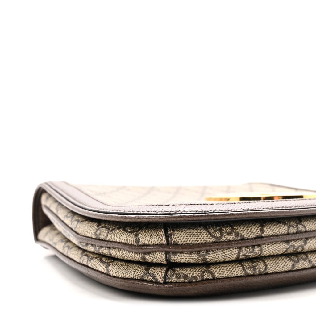 GG Supreme Monogram Textured Dollar Calfskin Web Medium Blondie Top Handle Shoulder Flap Bag Beige Ebony New Acero