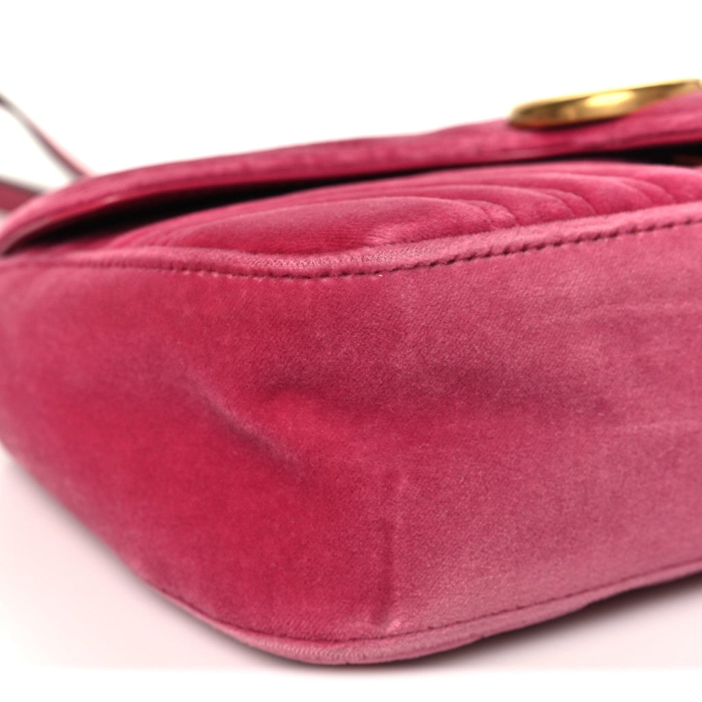 Velvet Matelasse Small GG Marmont Shoulder Bag Fuchsia Violet Cyclamen