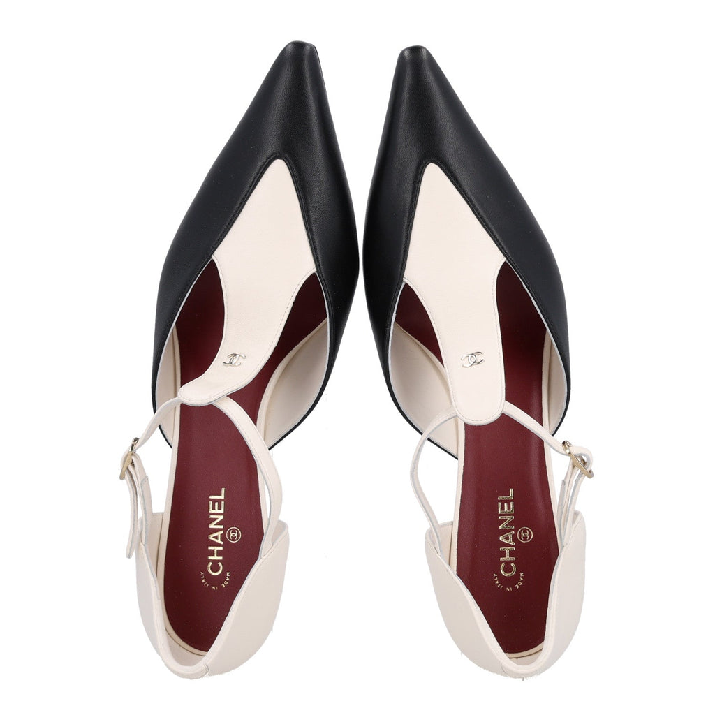 Lambskin CC Slingback Pumps 40 White Black