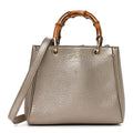 Metallic Calfskin Mini Bamboo Shopper Tote Golden Beige