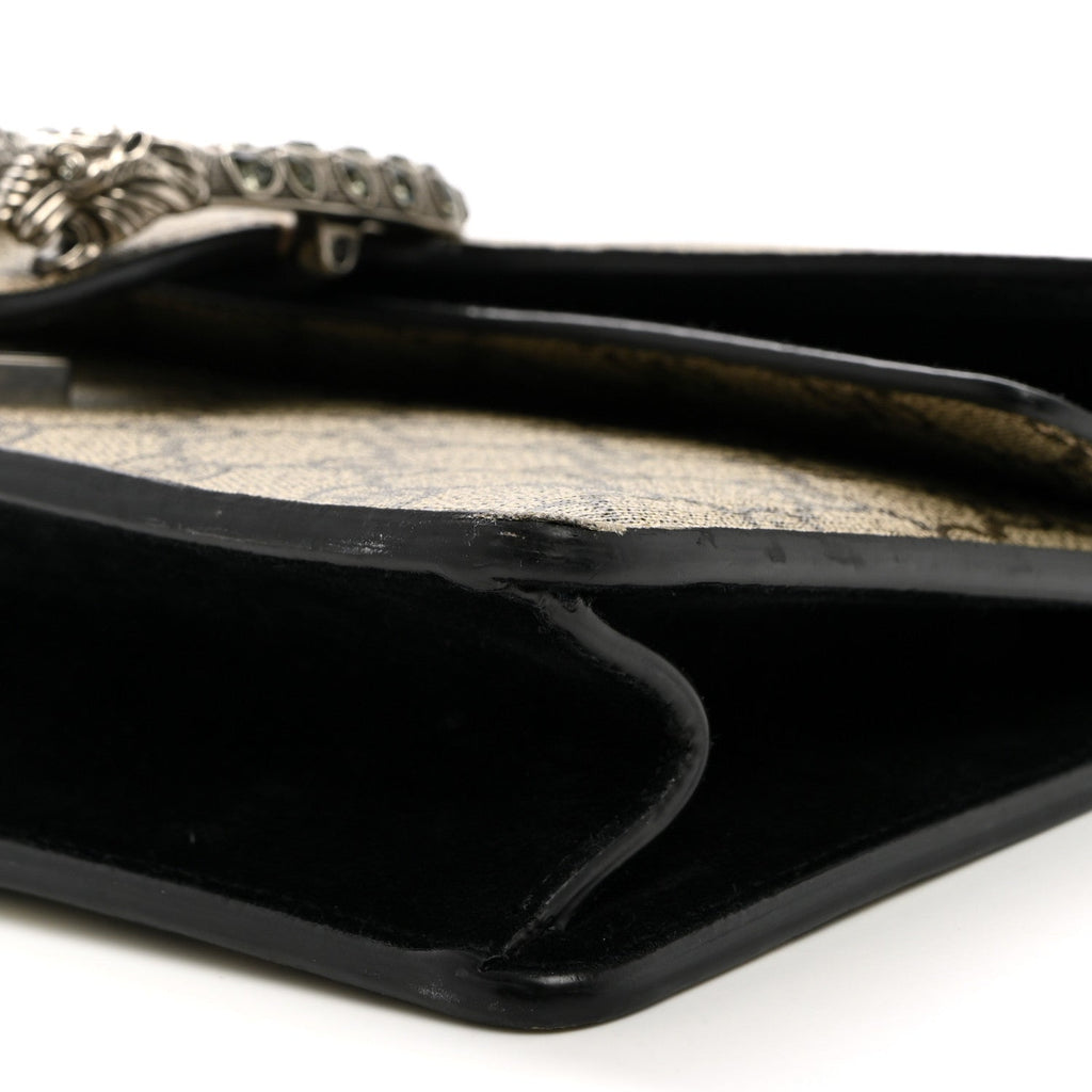 GG Supreme Monogram Suede Crystal Small Dionysus Shoulder Bag Beige Ebony Black