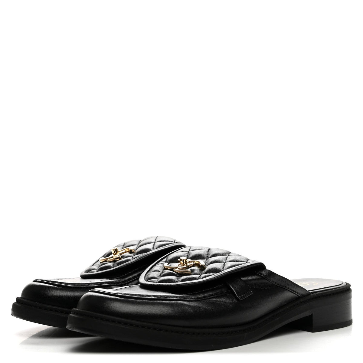 Lambskin Quilted CC Turnlock Mules 39.5 Black