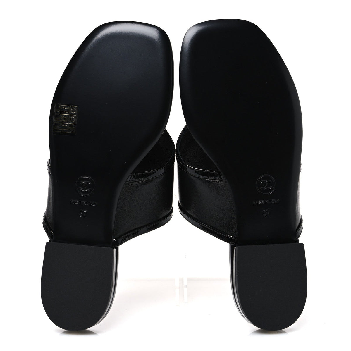 Lambskin Patent Calfskin CC Thong Sandals  37 Black