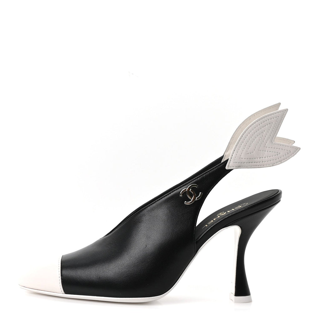 Lambskin Slingback Pumps 36.5 Black White