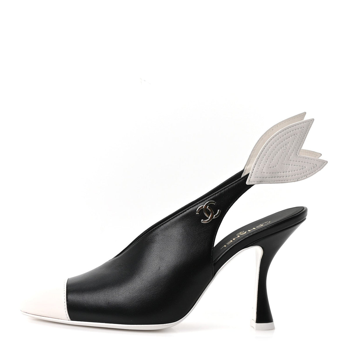 Lambskin Slingback Pumps 36.5 Black White