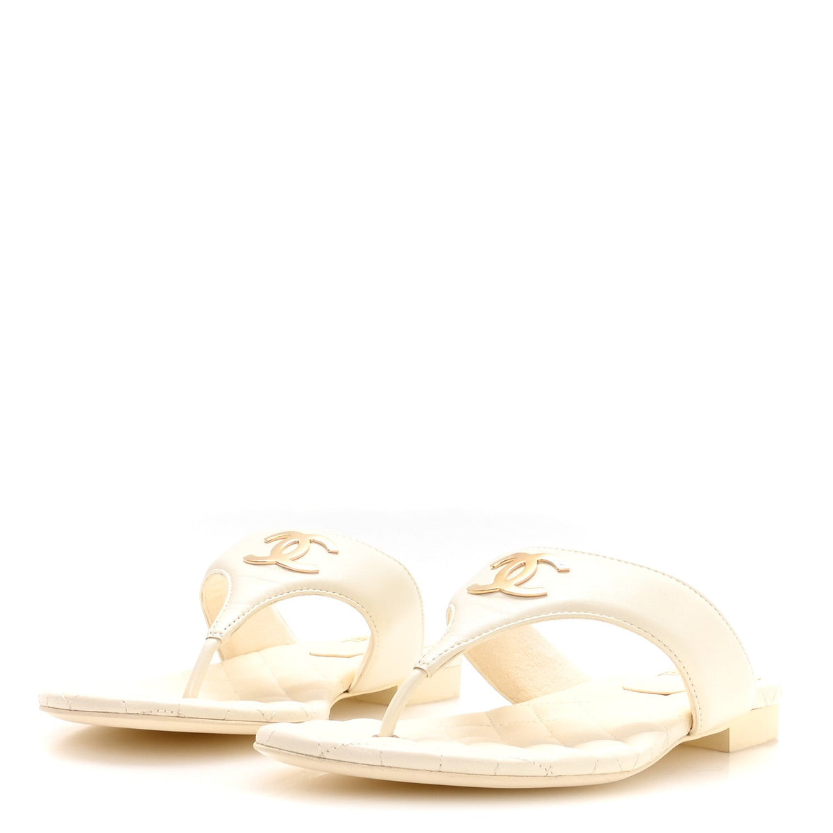 Lambskin Quilted Padded Thong Sandals 39.5 White