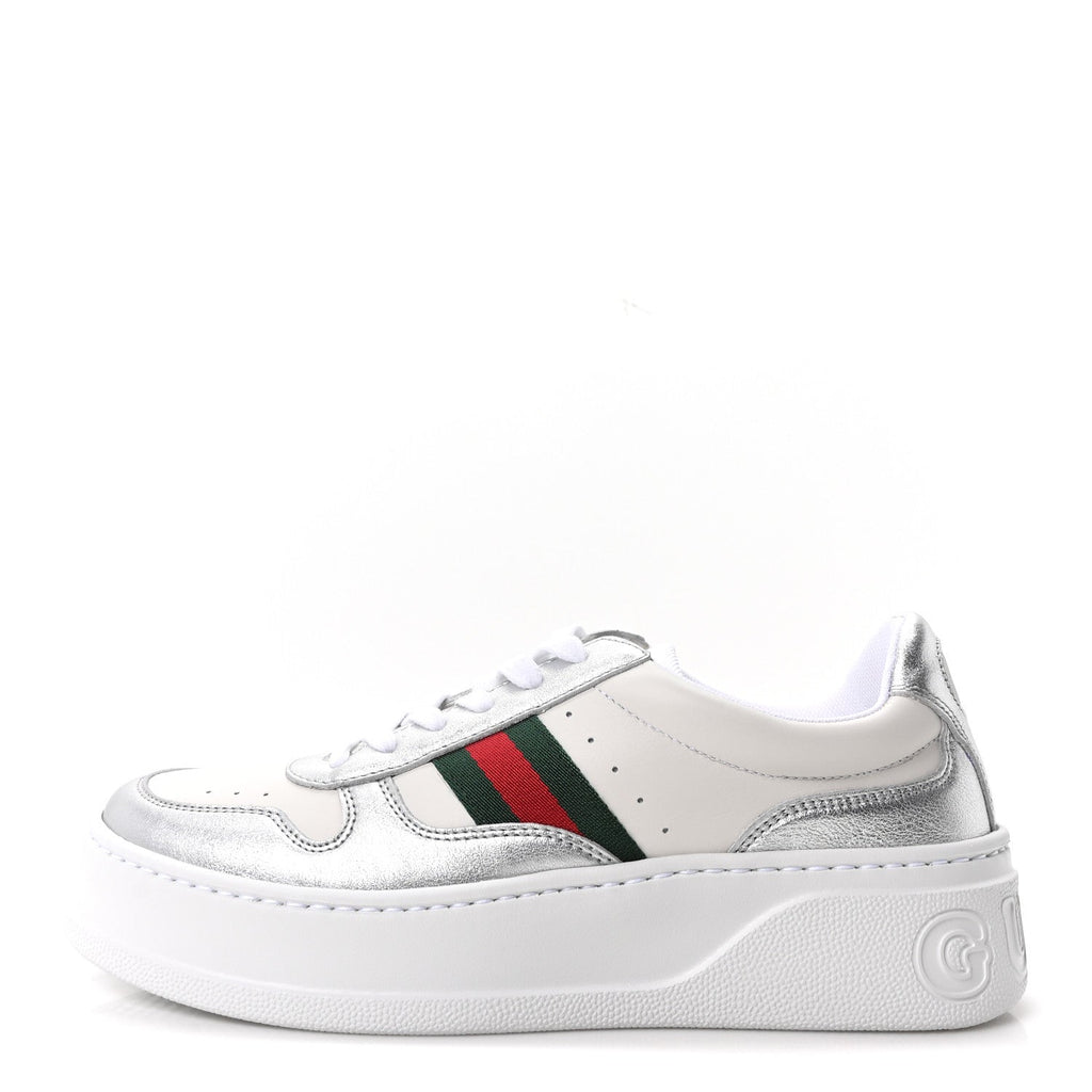 Metallic Nappa Web Womens Chunky Sneakers 38 Silver