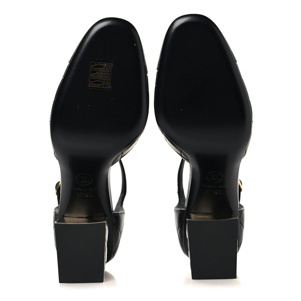 Lambskin Quilted Cap Toe Mary Jane Pumps 37.5 Black