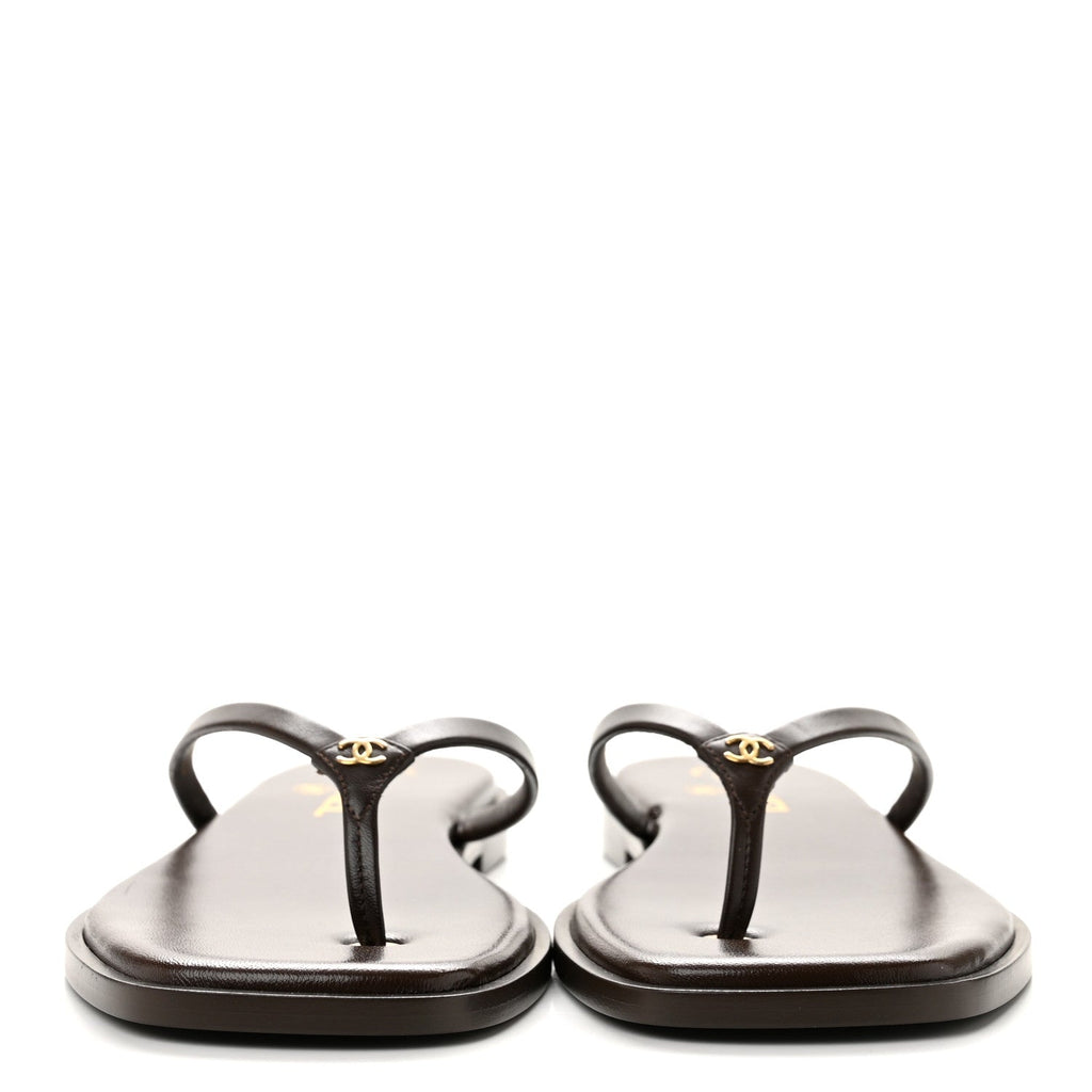 Goatskin CC Times Square Thong Sandals 39 Brown