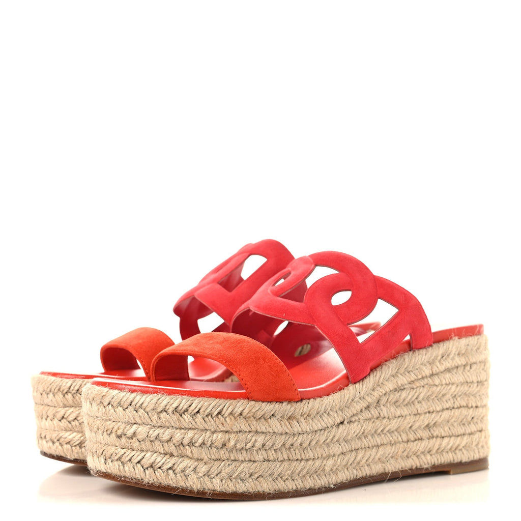 Suede Goatskin Ithea 30 Espadrille Wedge Sandals 39 Rouge Cinetique Orange Capucine