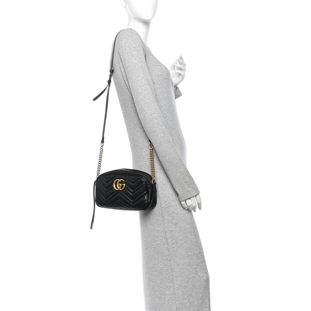 Calfskin Matelasse Small GG Marmont Chain Shoulder Bag Black