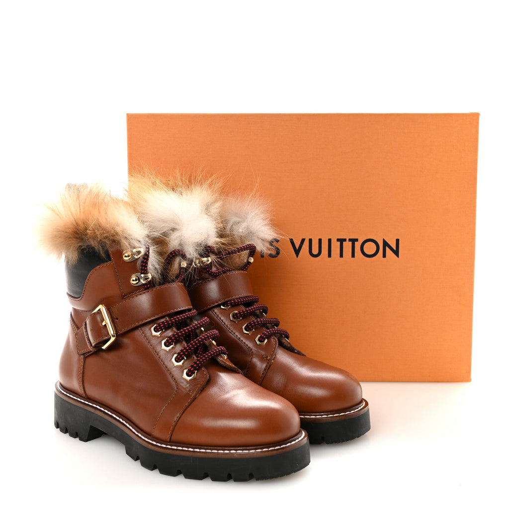 Calfskin Fur Territory Flat Ranger Combat Boots 37 Cognac