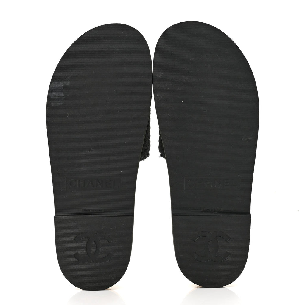 Fabric Pearl Cork CC Slip On Sandals 40 Black