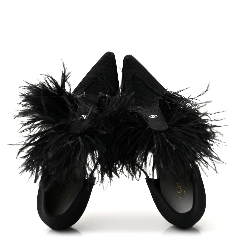 Grosgrain Feather Mary Jane Pumps 38 Black