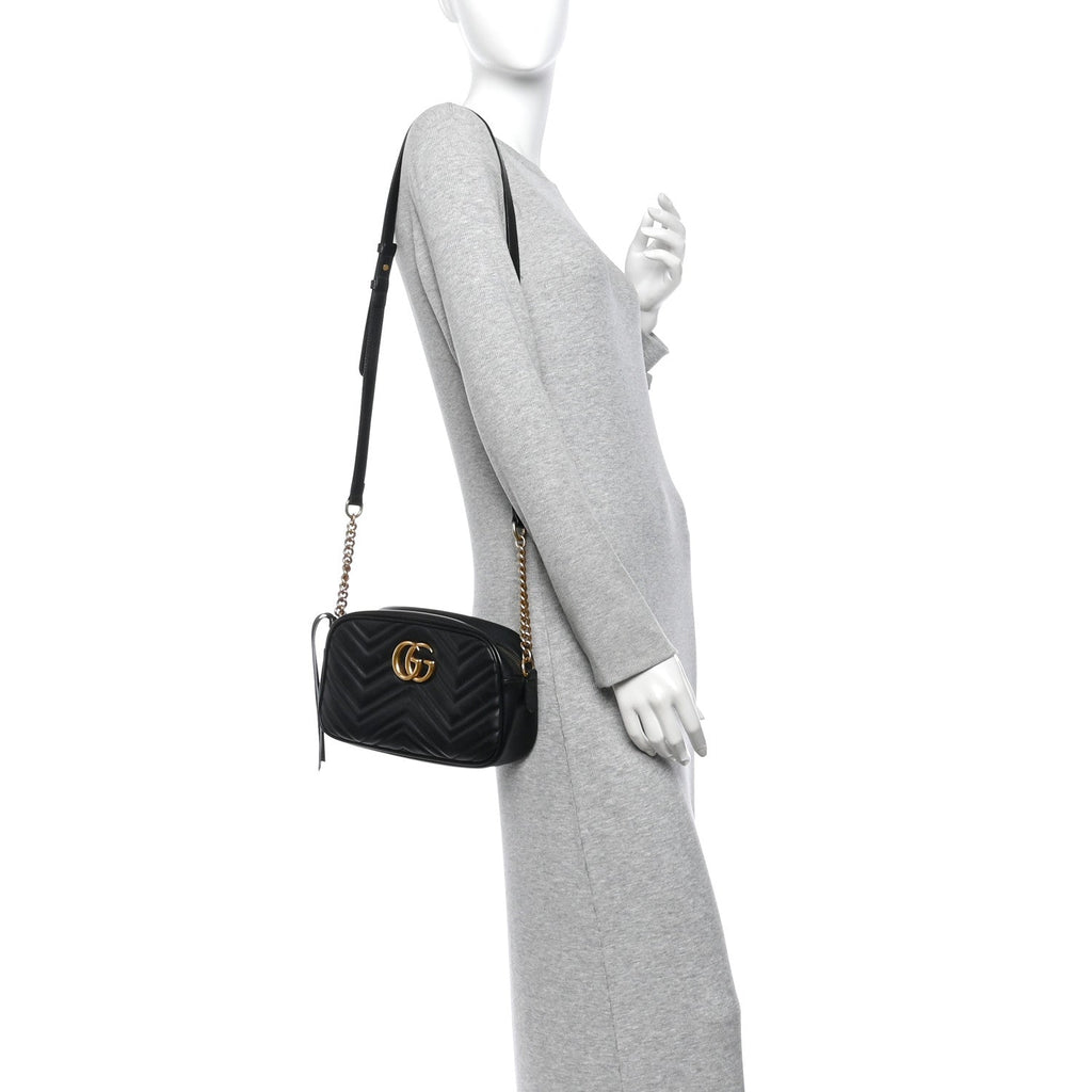 Calfskin Matelasse Small GG Marmont Chain Shoulder Bag Black