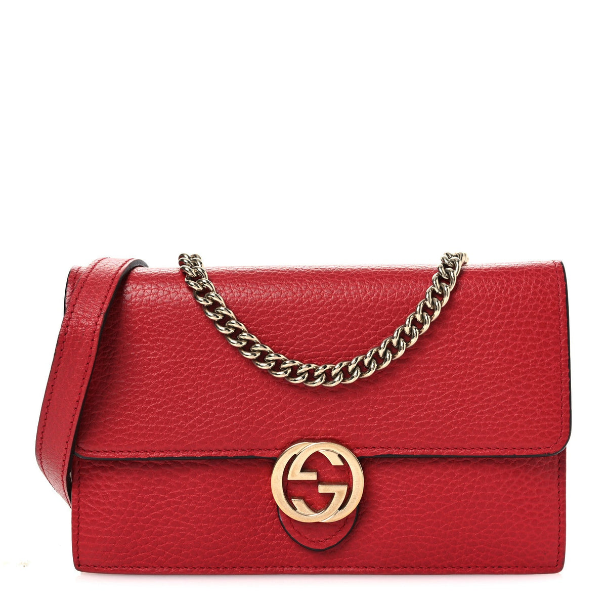 Dollar Calfskin Interlocking G Chain Wallet Red