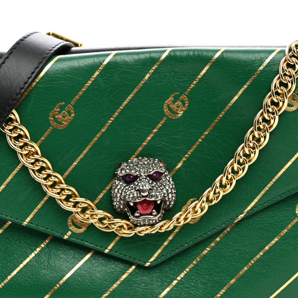 Calfskin Diagonal GG Medium Thiara Double Envelope Shoulder Bag Emerald Green Black