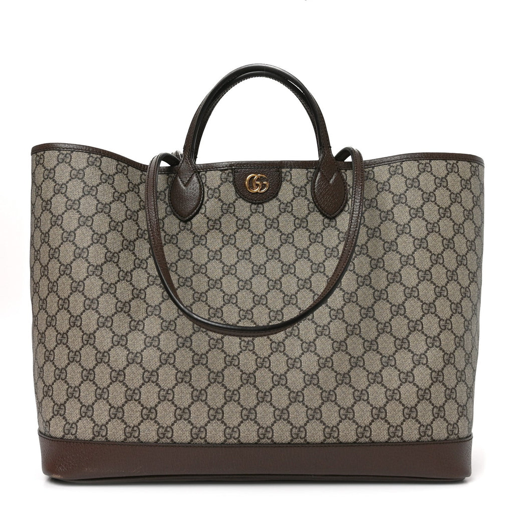 GG Supreme Monogram Textured Calfskin Medium Ophidia Shoulder Tote Bag Beige Ebony New Acero