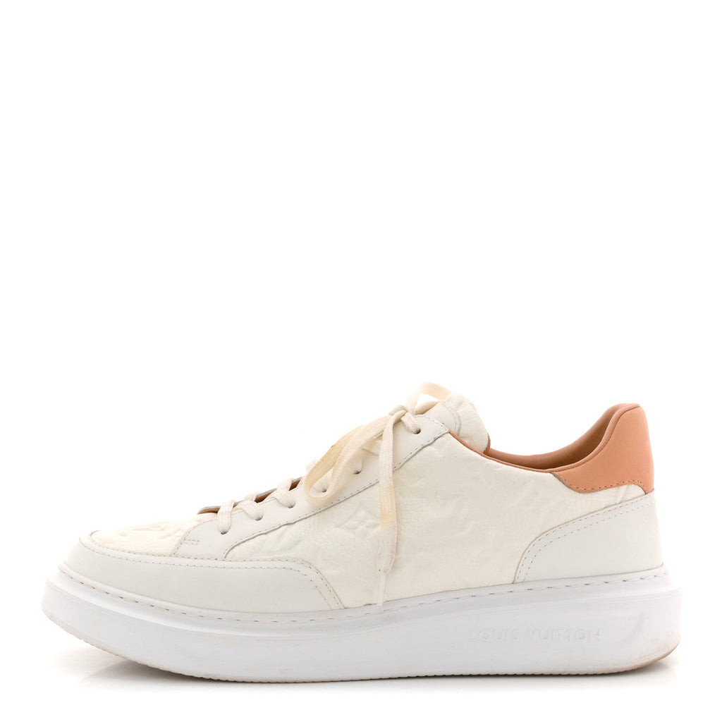 Grained Calfskin Embossed Monogram Mens Beverly Hills Sneakers 8.5 White