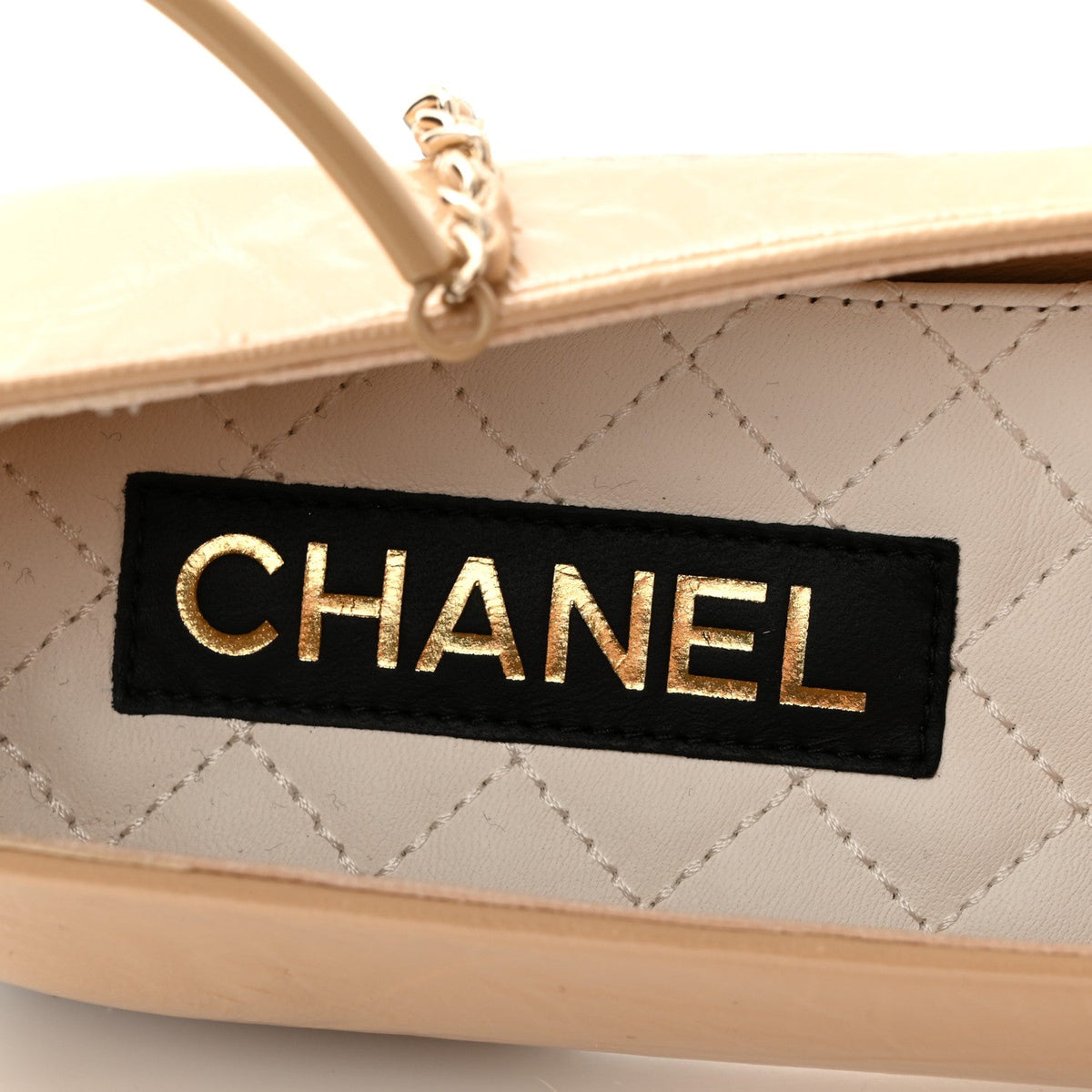 Lambskin Cap Toe Ankle Chain Ballerina Flats 41 Beige Black