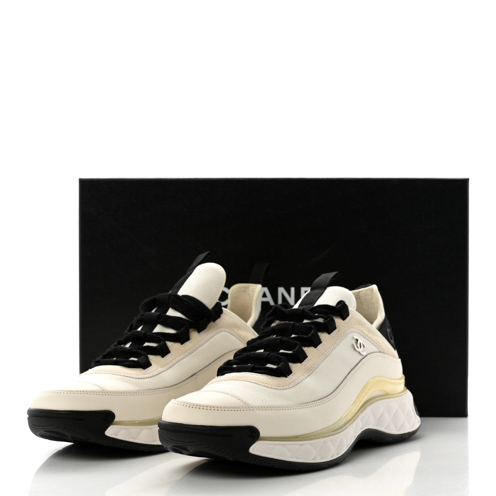 Velvet Calfskin Mixed Fibers Mens CC Sneakers 43 Ivory Black