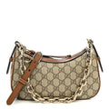 GG Supreme Monogram Textured Calfskin Small Emblem Shoulder Bag Beige Dark Brown