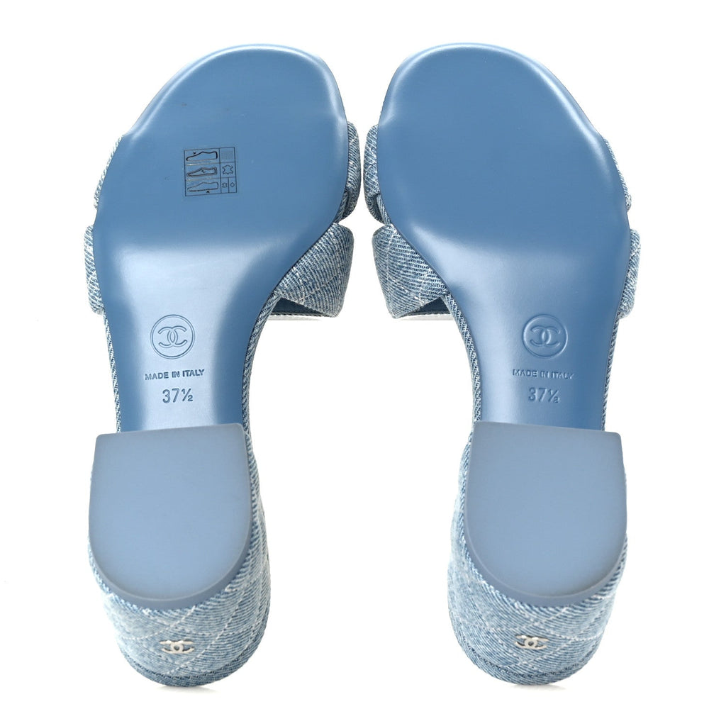 Denim Quilted Mules 38 Blue 37.5 Blue