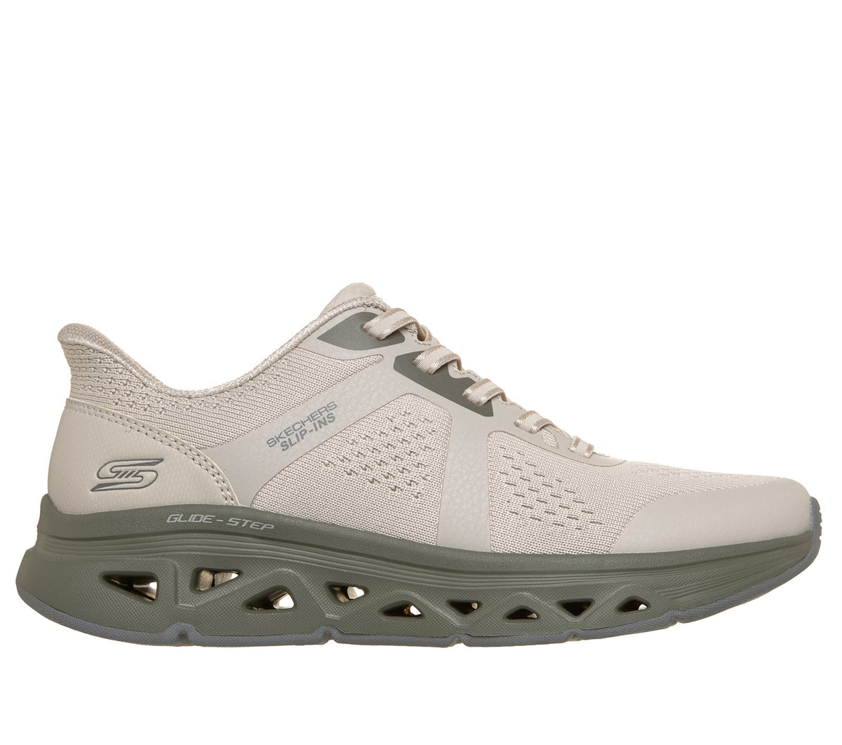 Skechers Slip-ins: BOBS Sport Arc Waves Remix - Get Grounded, NATURAL / OLIVE