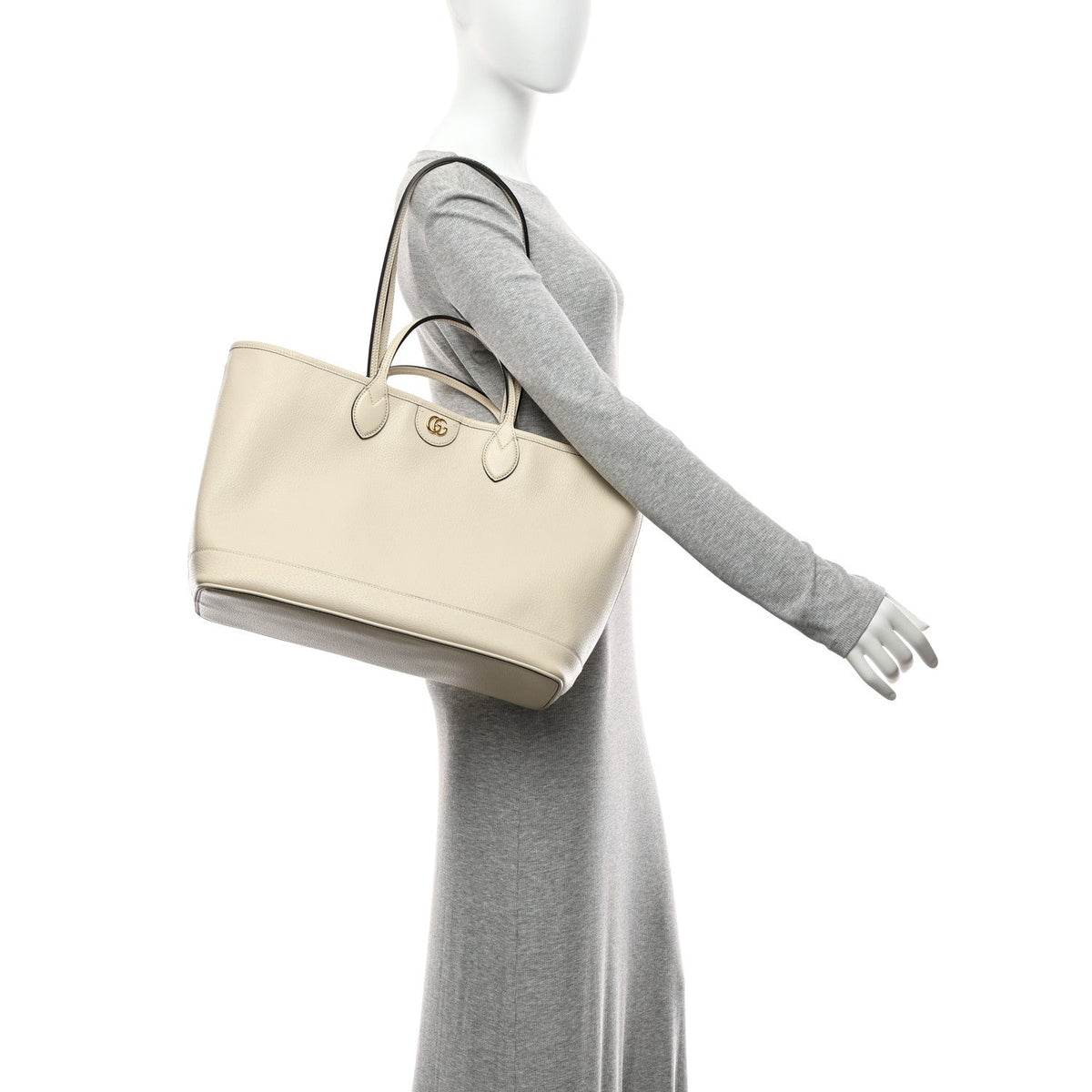 Textured Dollar Calfskin Medium Ophidia Shoulder Tote Bag  Mystic White