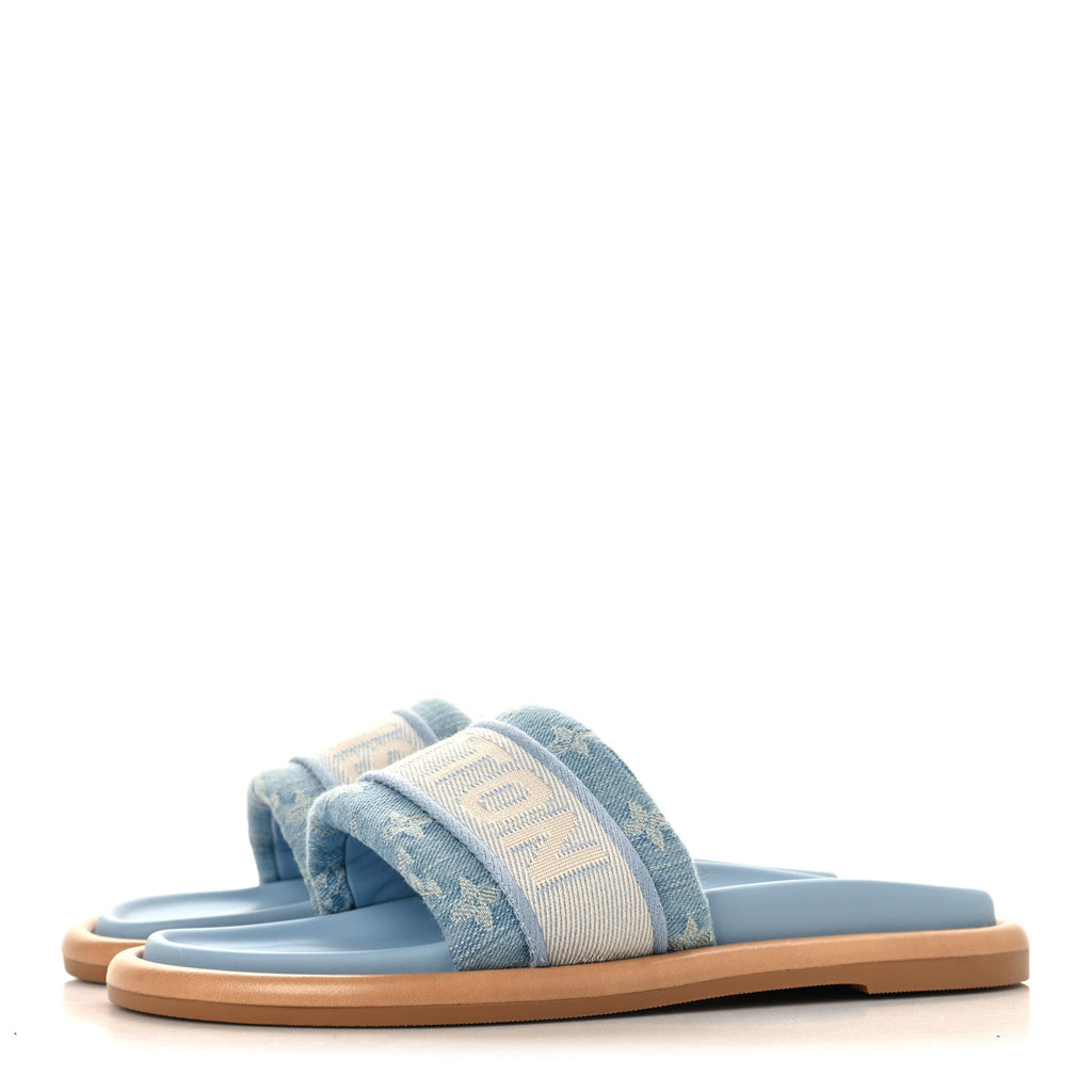 Monogram Denim LV Bliss Womens Comfort Mules 39 Turquoise
