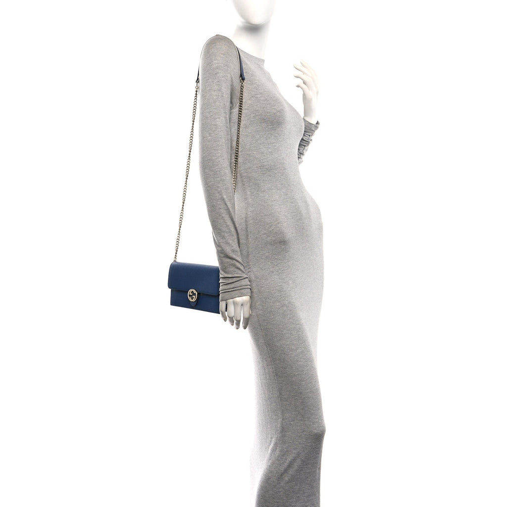 Dollar Calfskin Interlocking G Chain Wallet Caspian