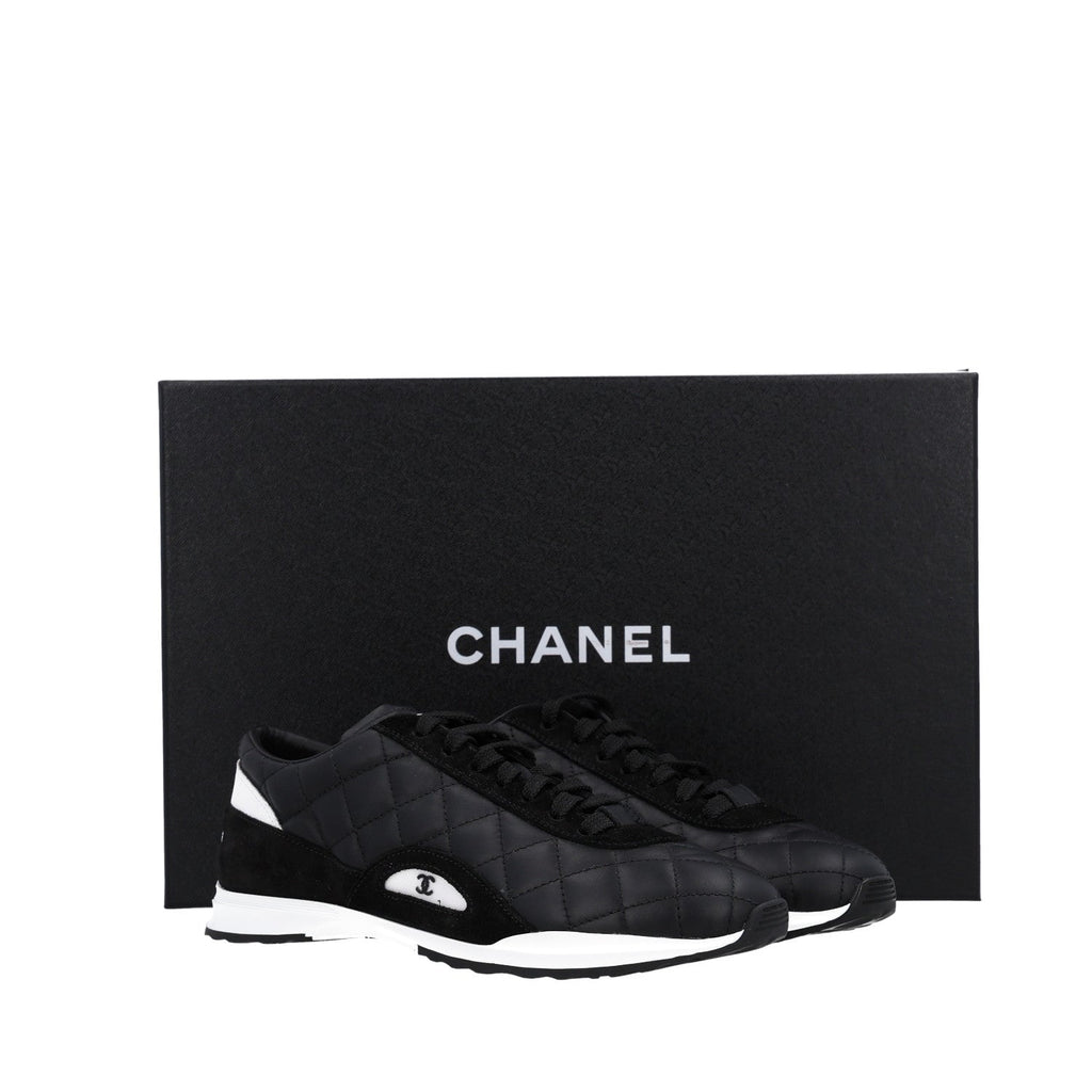 Suede Calfskin Quilted Sneakers 36.5 Black