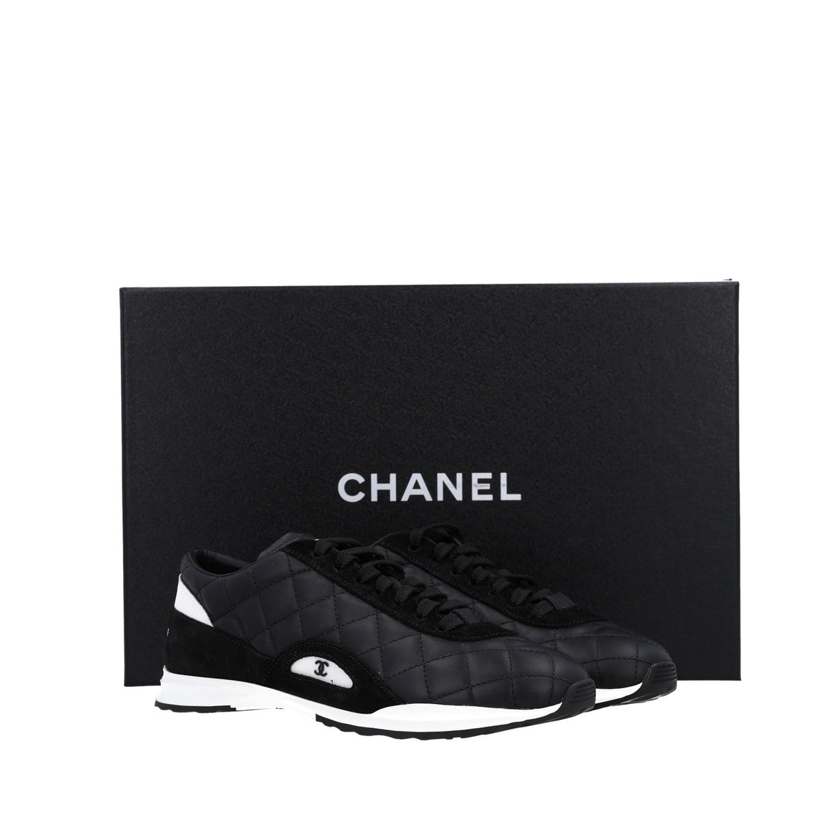 Suede Calfskin Quilted Sneakers 36.5 Black