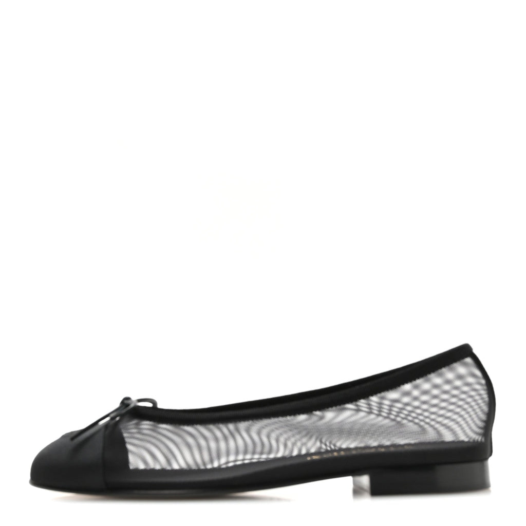 Mesh Grosgrain CC Cap Toe Ballerina Flats 37 Black