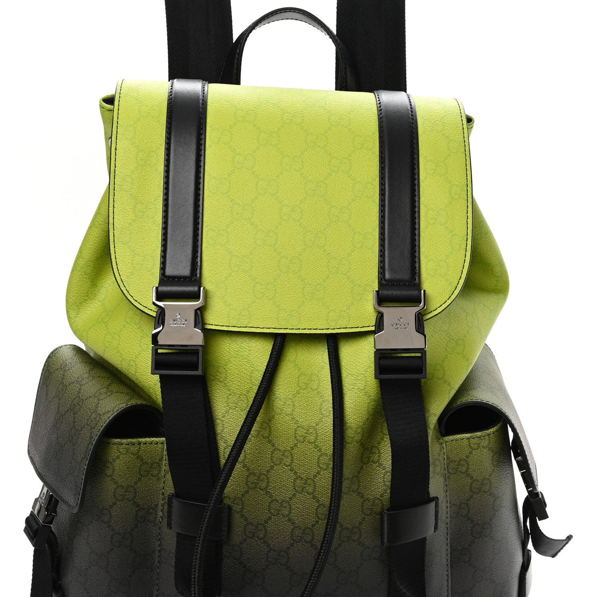 GG Supreme Monogram Large Double Buckle Backpack Green