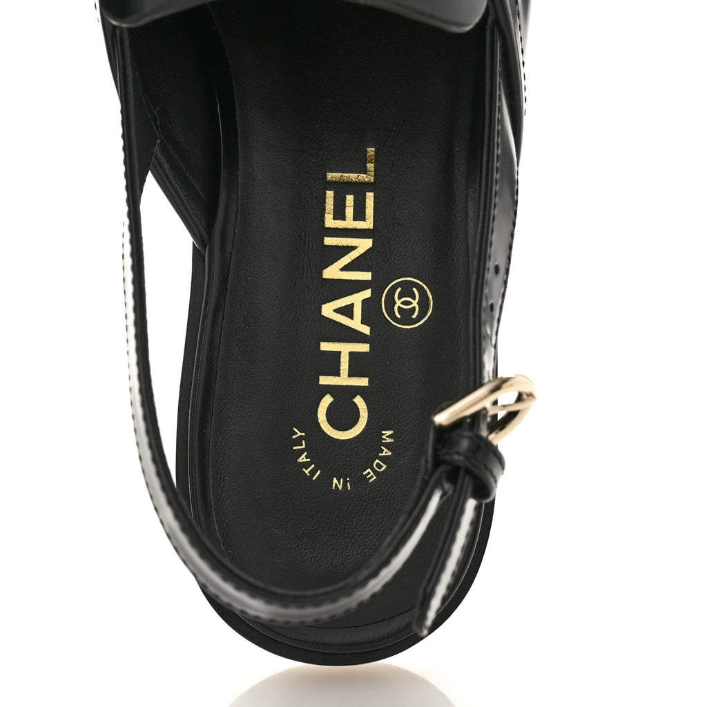 Shiny Calfskin Slingback Loafers 39.5  Black