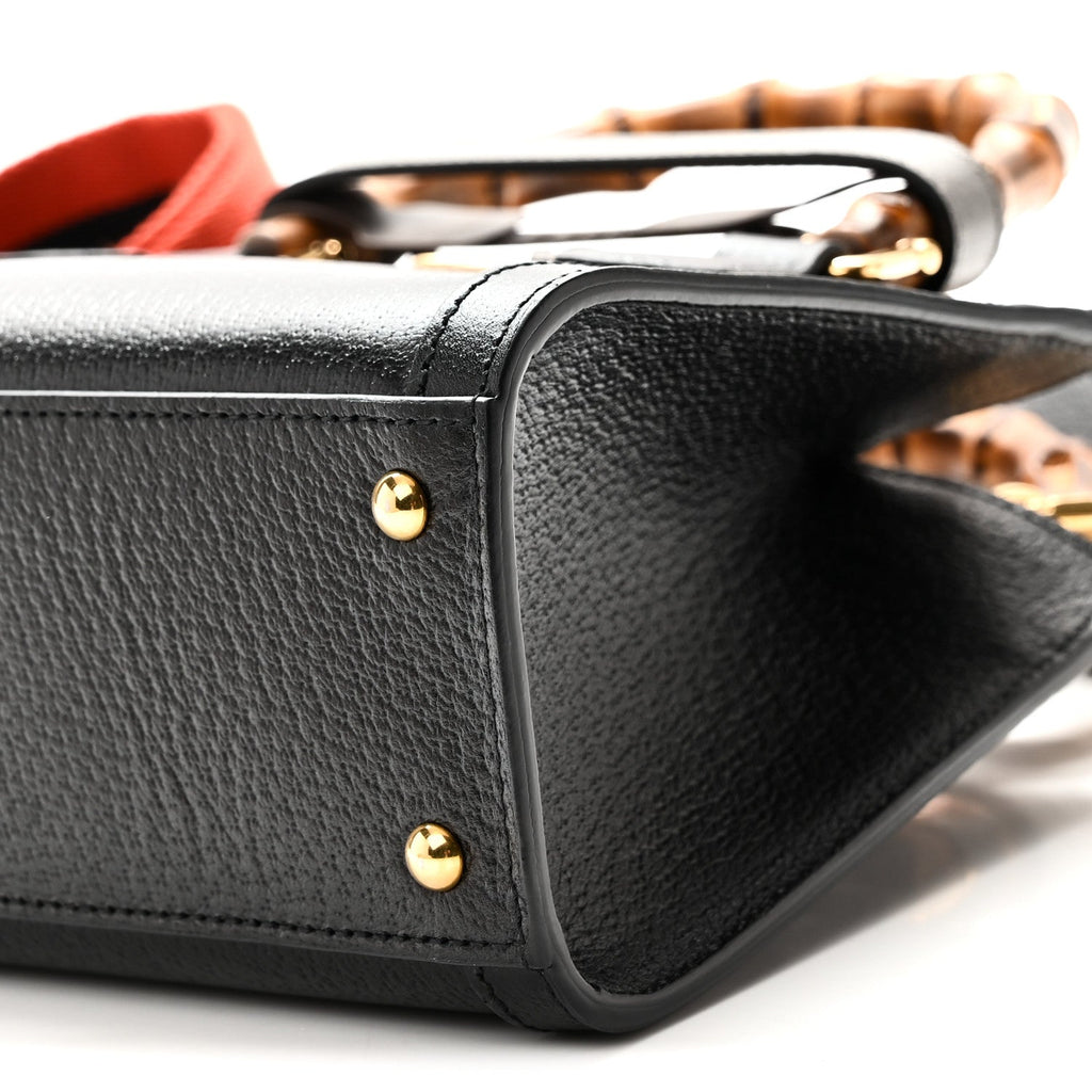 Textured Dollar Calfskin Web Mini Diana Tote Bag Black