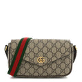GG Supreme Monogram Textured Dollar Calfskin Web Mini Ophidia Envelope Shoulder Bag Beige Ebony