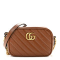 Glazed Calfskin Matelasse Diagonal Mini GG Marmont Chain Shoulder Bag Cuir
