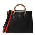 Textured Dollar Calfskin Web Medium Diana Tote Bag Black Dusty Grey