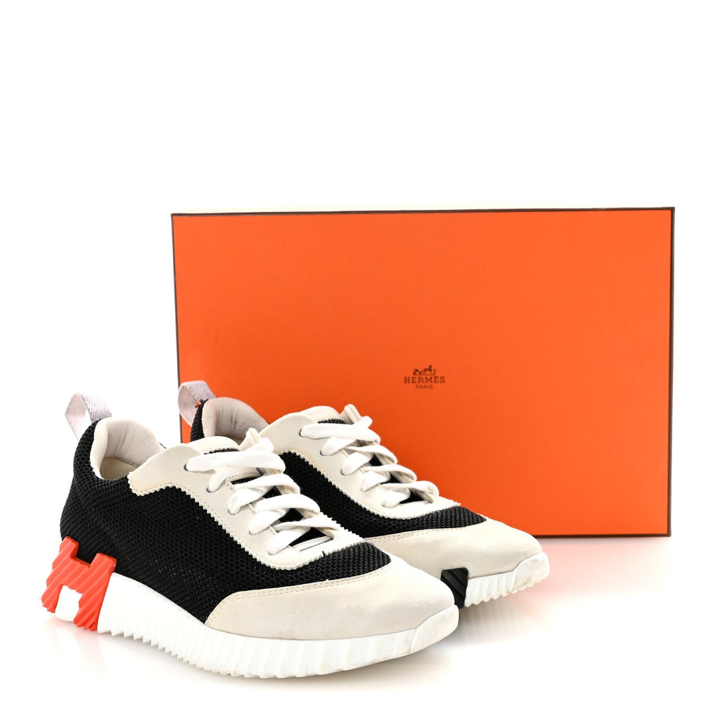 Air Mesh Suede Goatskin Bouncing Sneakers 35 Black Orange