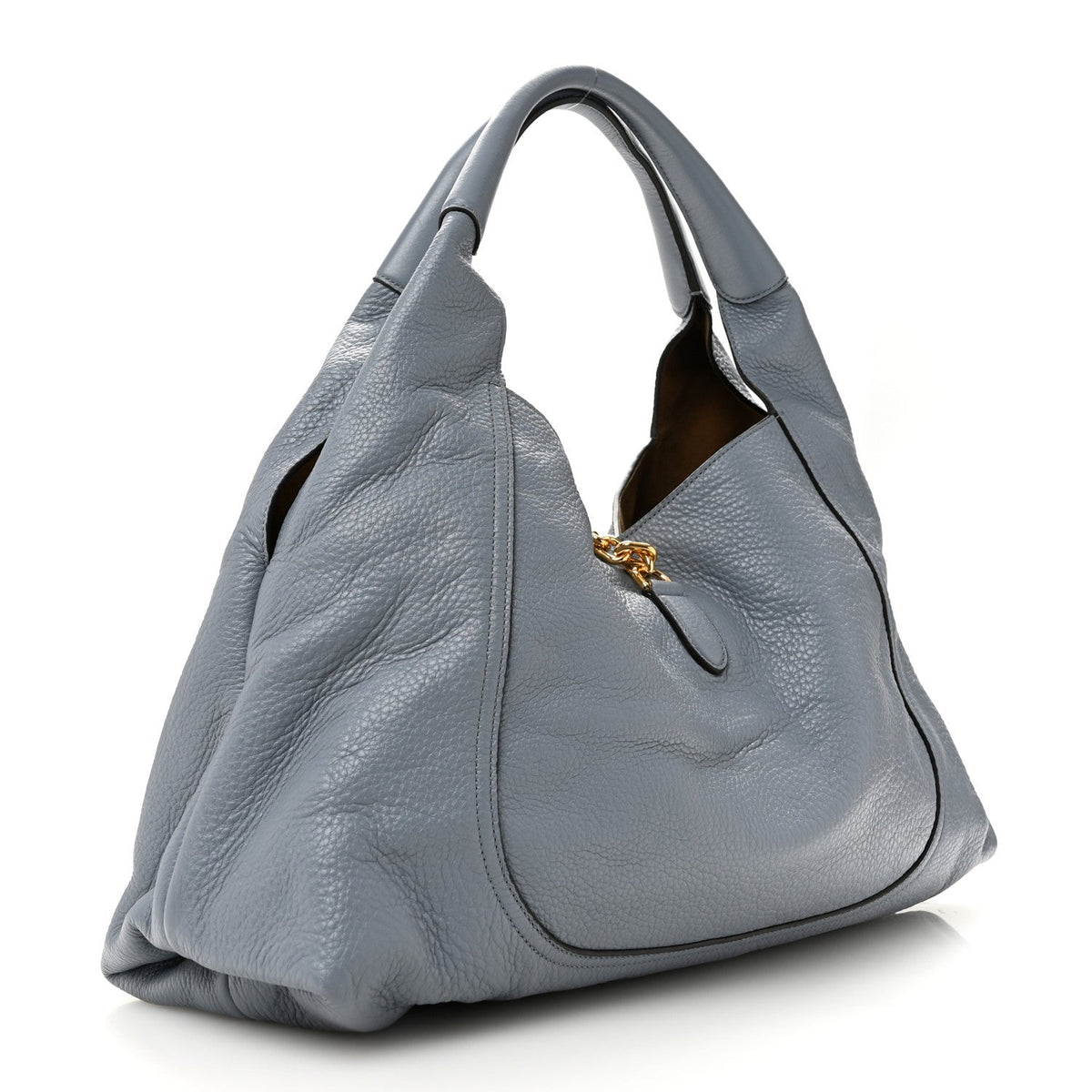 Grained Calfskin Softbit Maxi Shoulder Bag Dusty Blue