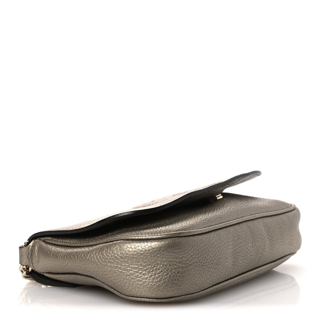Metallic Pebbled Calfskin Medium Soho Flap Crossbody Golden Beige