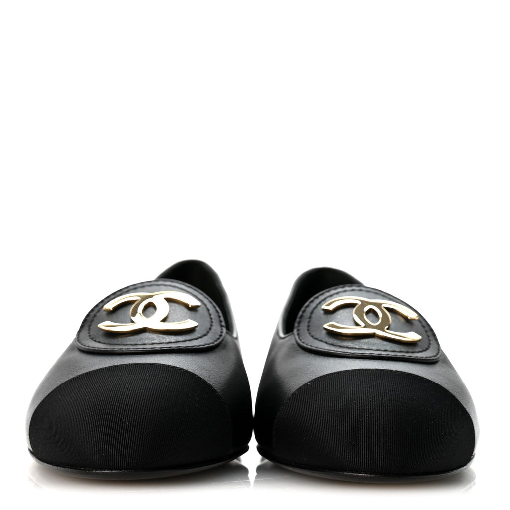 Calfskin Grosgrain Cap Toe CC Moccasin Loafers 37 Black