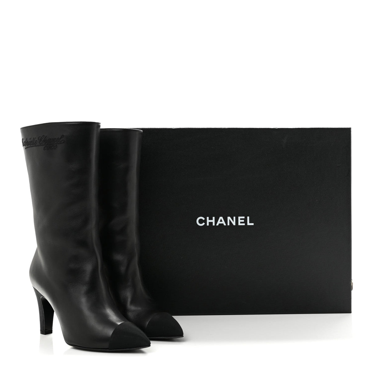 Lambskin Grosgrain Cap Toe Short Boots 35.5 Black