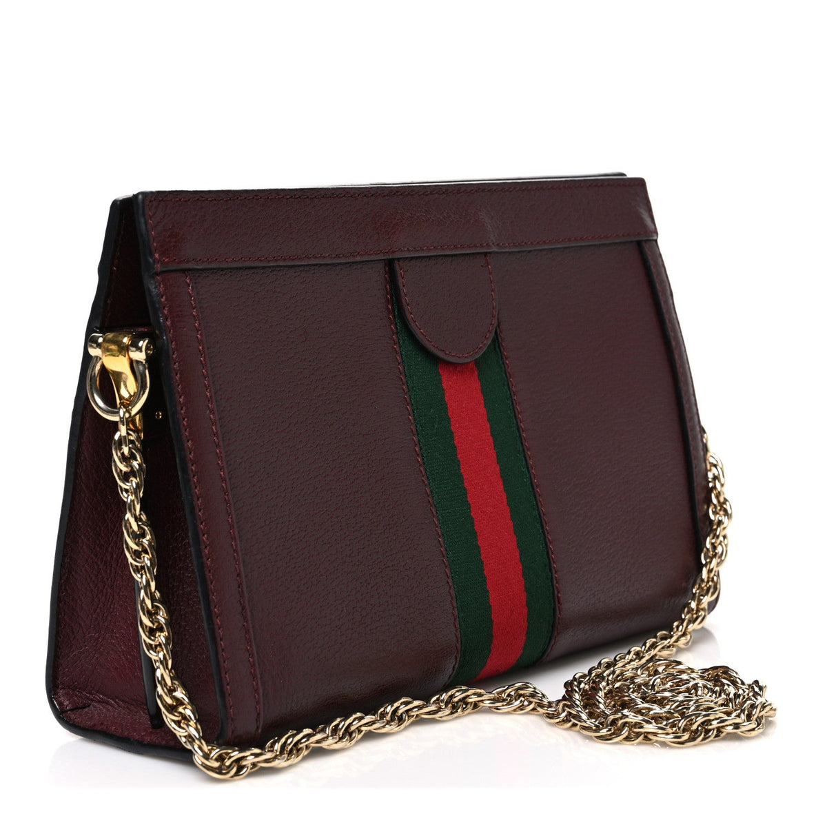 Calfskin GG Web Small Ophidia Chain Shoulder Bag Vintage Bordeaux