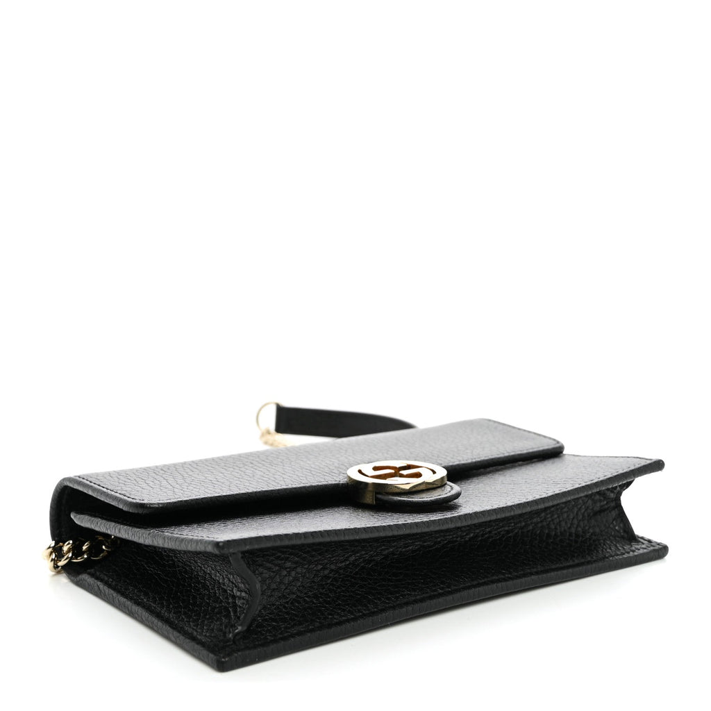 Dollar Calfskin Interlocking G Chain Wallet Black