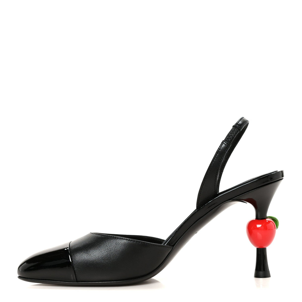 Lambskin Patent Cap Toe CC Apple Slingback Pumps 38 Black