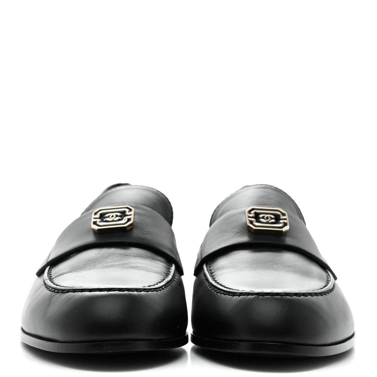 Lambskin Enamel CC Moccasin Loafers 37 Black