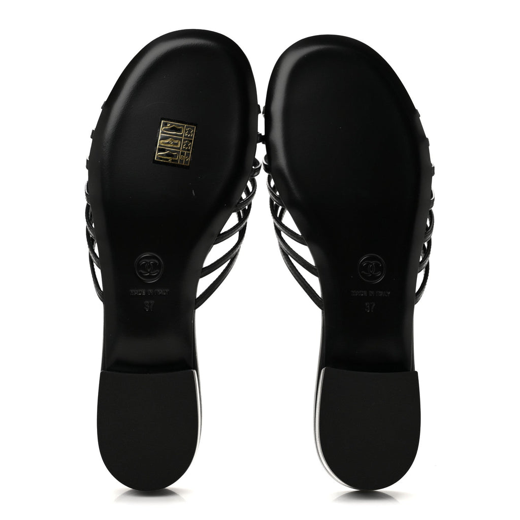 Goatskin Caged CC Slide Sandals 37 Black